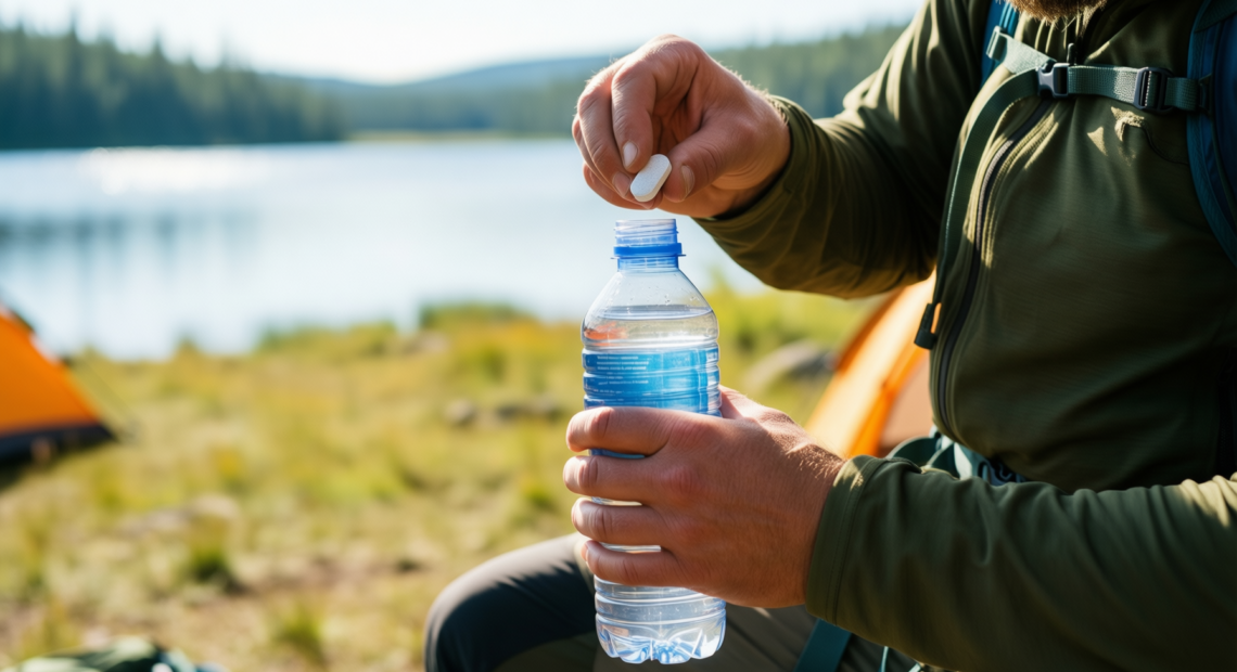 lifesystems chlorine dioxide water purification tablets — illustrative AI-generated lifestyle image