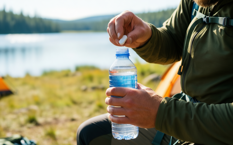 lifesystems chlorine dioxide water purification tablets — illustrative AI-generated lifestyle image