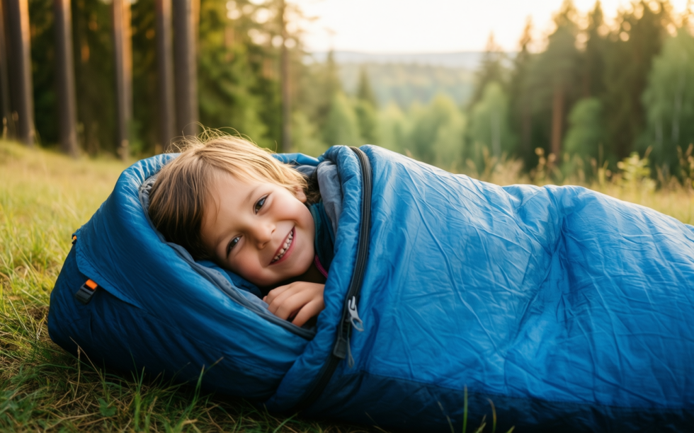 trail kids sleeping bag — illustrative AI-generated lifestyle image