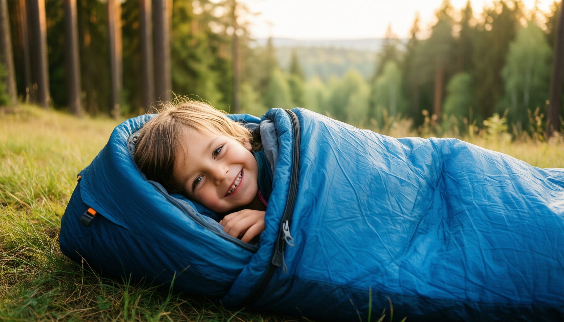trail kids sleeping bag — illustrative AI-generated lifestyle image