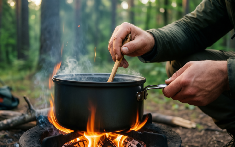 odoland camping saucepan set — illustrative AI-generated lifestyle image